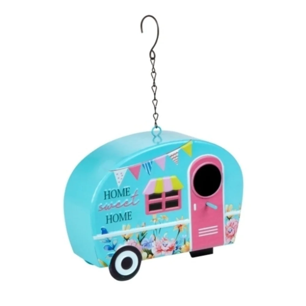 Colorful Camper Birdhouse Metal Blue & Pink - Picture 5 of 9